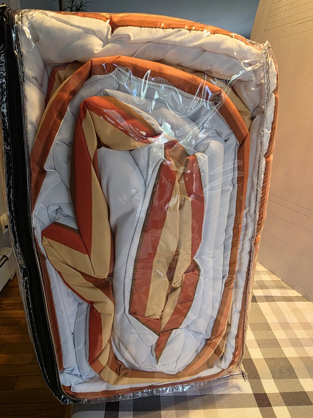 Striped King Size Comforter in Coral and Rust - Home Bedding